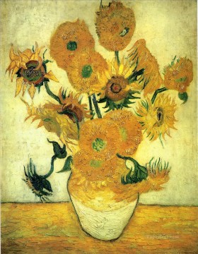 印象派の花 Painting - 14本のひまわりのある静物花瓶 フィンセント・ファン・ゴッホ 印象派の花